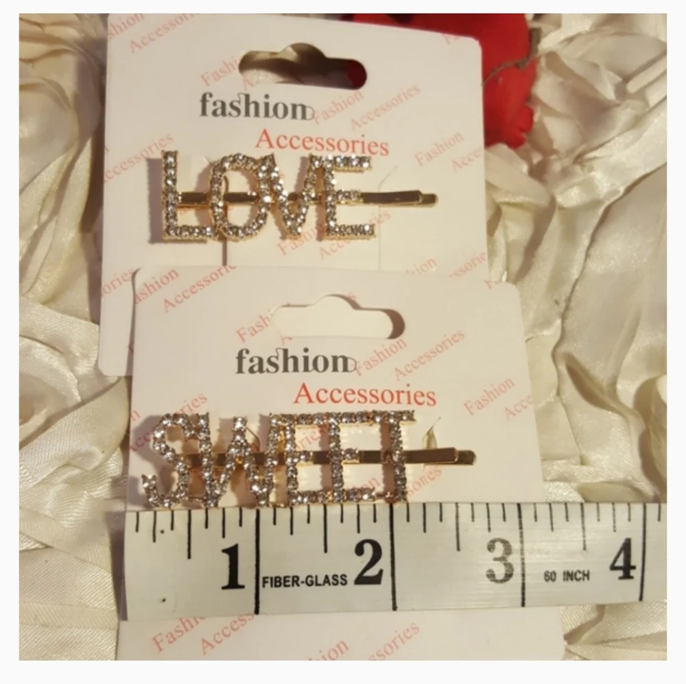 Rhinestone LOVE & SWEET Hair Clips -  Sparkly Statement Barrettes